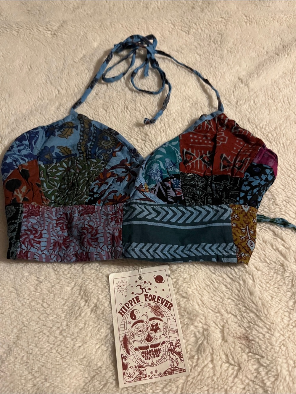 Patchwork Halter Crop Top - Multicolor